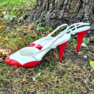 Garolini Vintage Slingback Heels Size 6 Medium Italy Red & White Leather. Pretty
